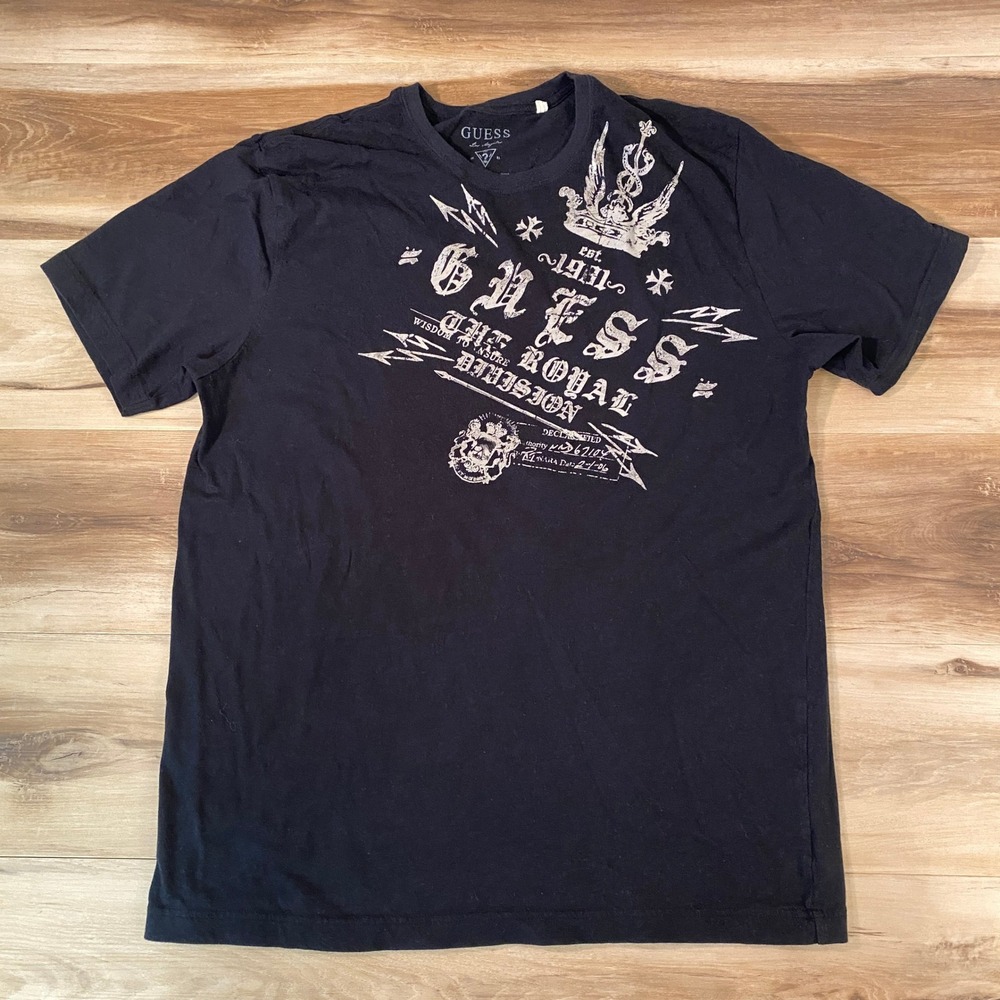 Guess Los Angeles Mens Royal Division Graphic T-Shirt Black XL Short Sleeve